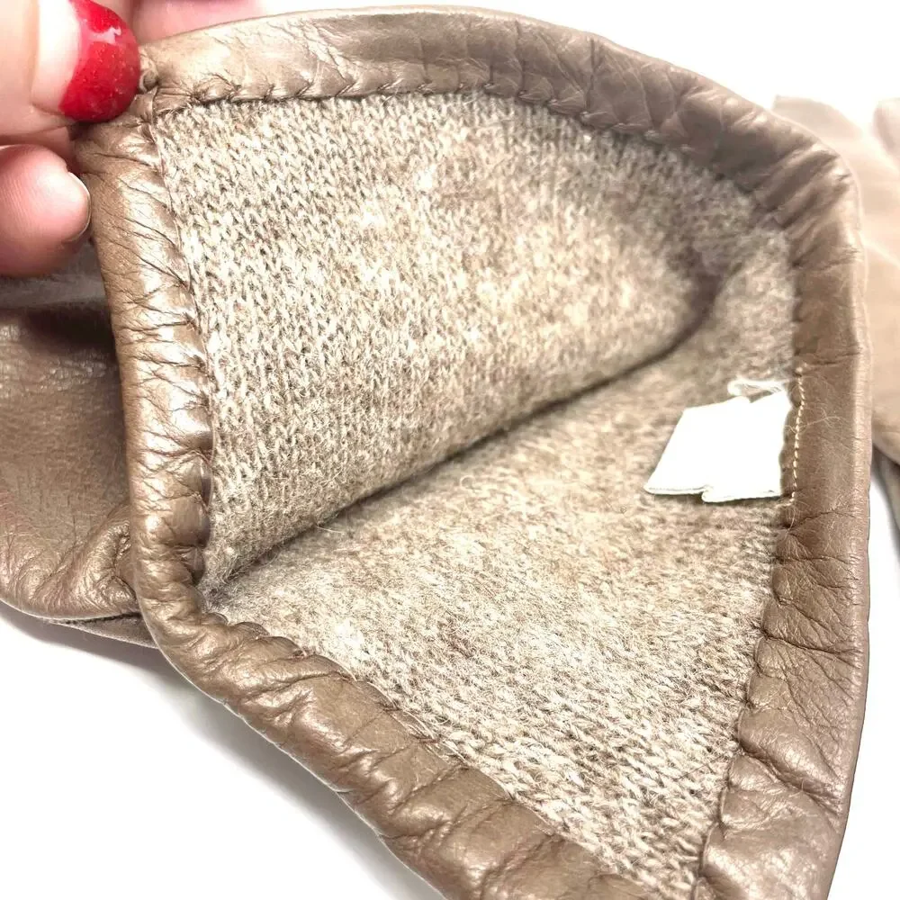 90s SAKS FIFTH AVENUE Vintage Brown Leather Knit Gloves
